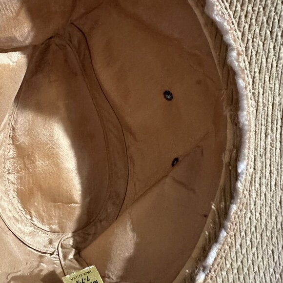 Vintage Corduroy Fedora Tan Hat 7-7 1/8 With Leather Buckled Detail Hat USA Made - Picture 10 of 11